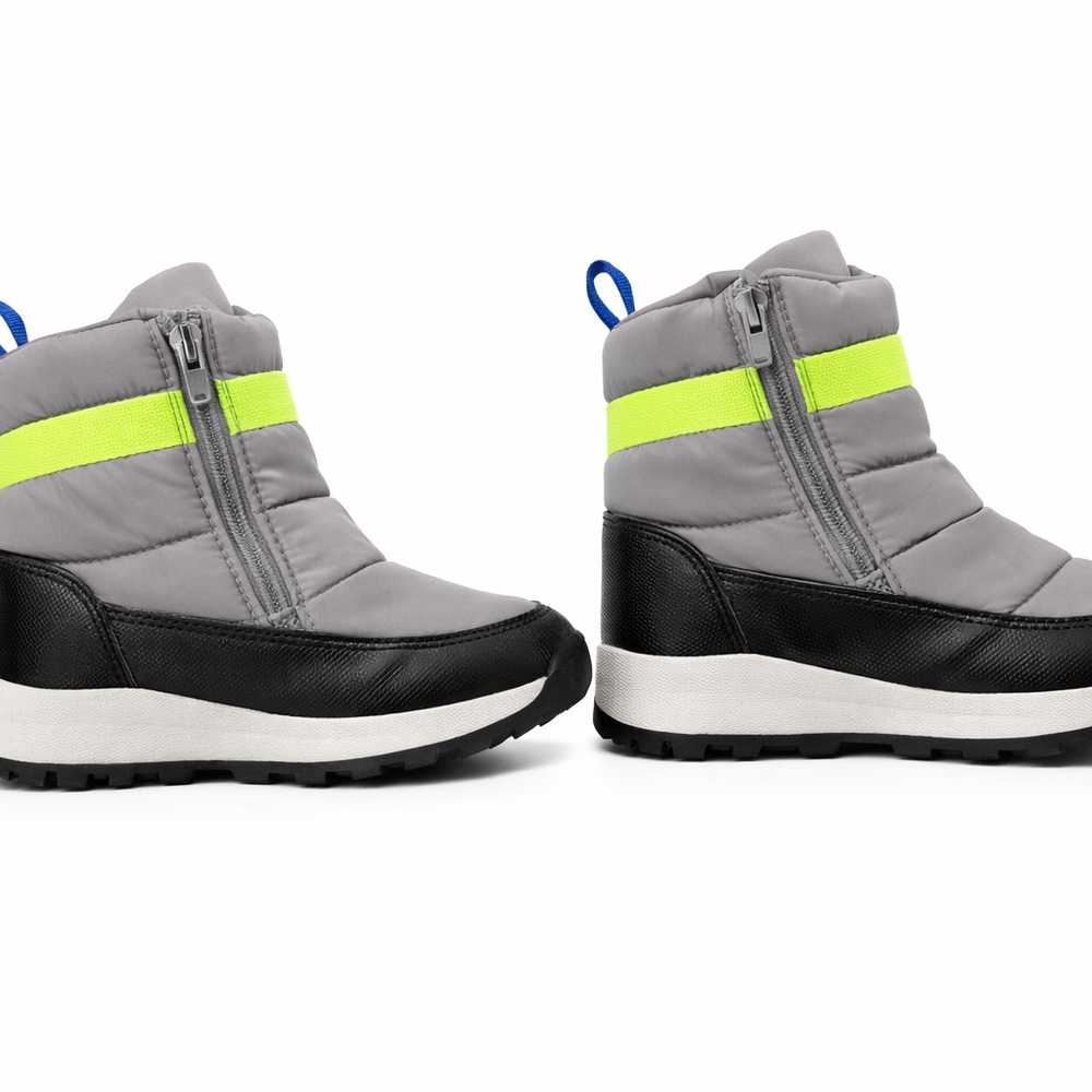 Stylish Kids' Gray and Black Snow Boots with Neon Accents